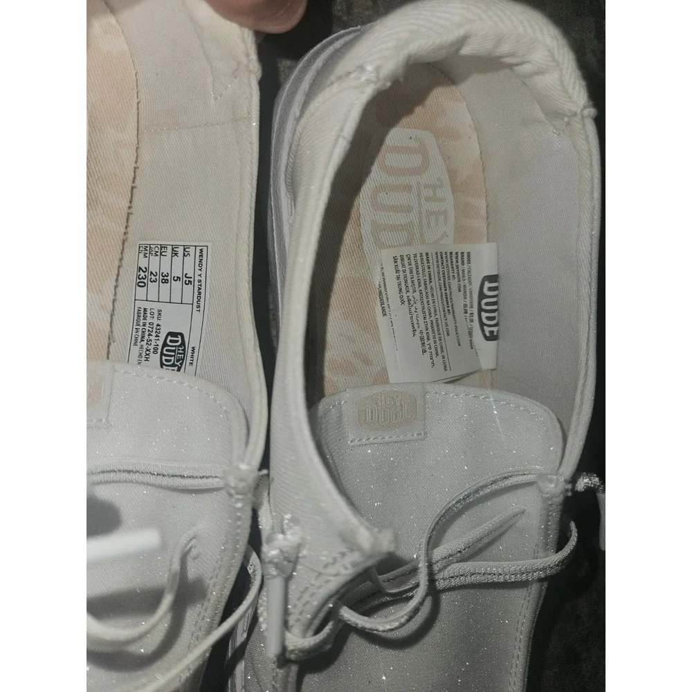 Hey Dude Wendy Y Stardust WHITE Women's Loafer Glitter Slip On Size J5  Womans 7